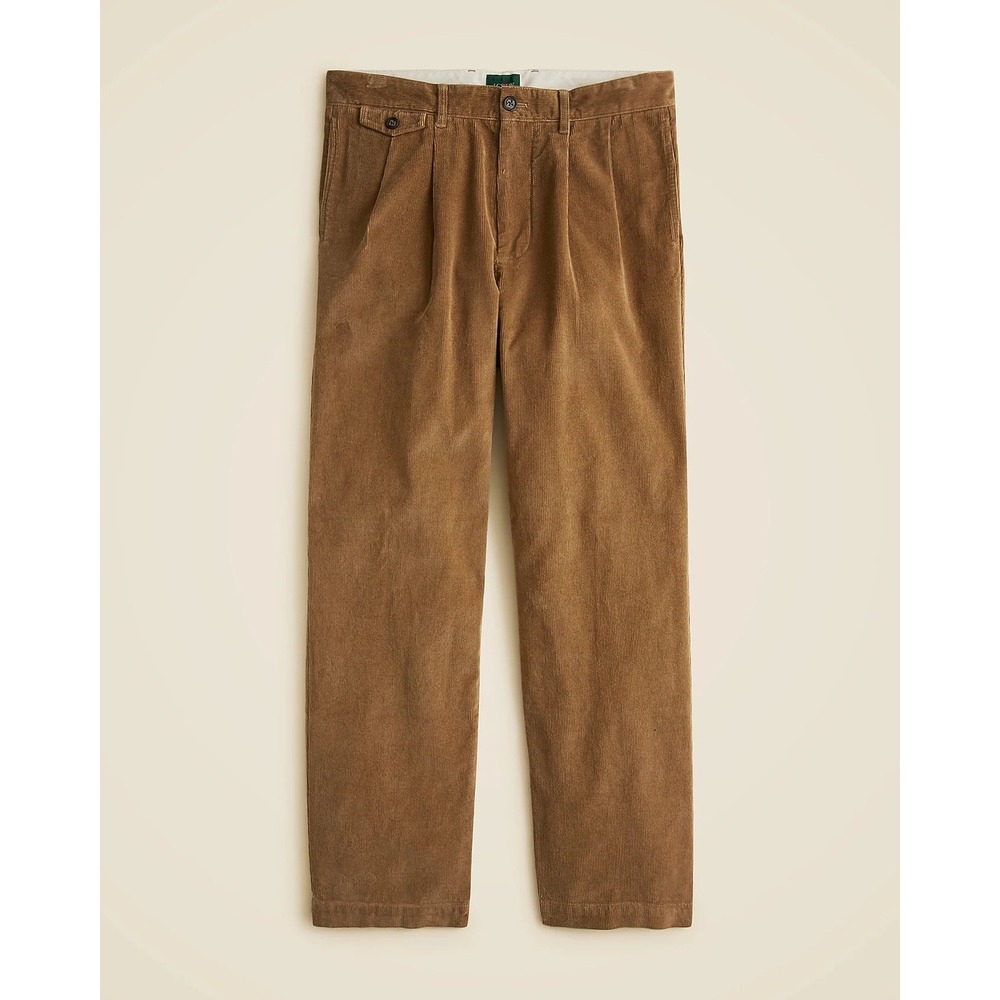 J.Crew Mens 29x32 Double Pleated Corduroy Pants Tan Relaxed Straight NWT C0456